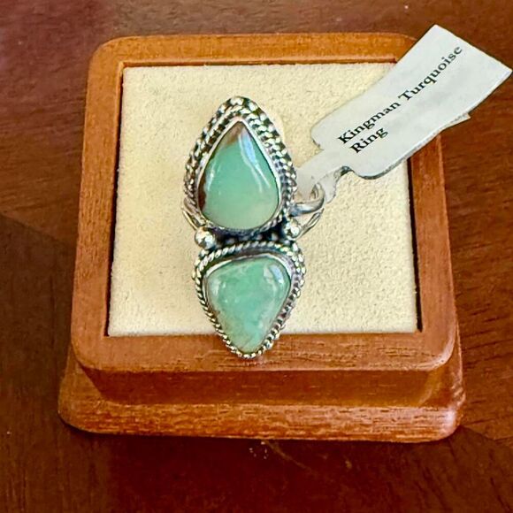 Kingman Turquoise Statement Boho Ring Sterling Silver Size 6